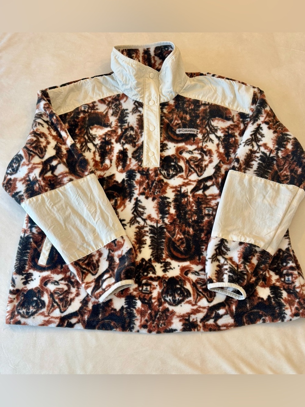 Columbia Women’s Wolf Brown and Cream Printed Fleece Snap-Pullover, sz 2X - Picture 4 of 16